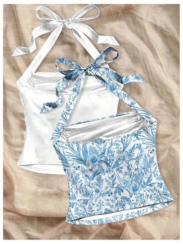 Floerns Women's 2 Pack Boho Floral Halter Tops Going Out Crop Tank Tops Vacation Cute Summer Tops Date Outfits thumbnail 2