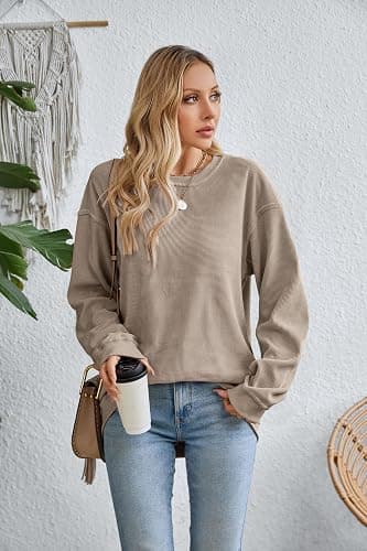 Jokeluck Women's Casual Corduroy Sweatshirts 2025 - Comfortable Long Sleeve Crewneck Pullovers for Fall and Winter thumbnail 6