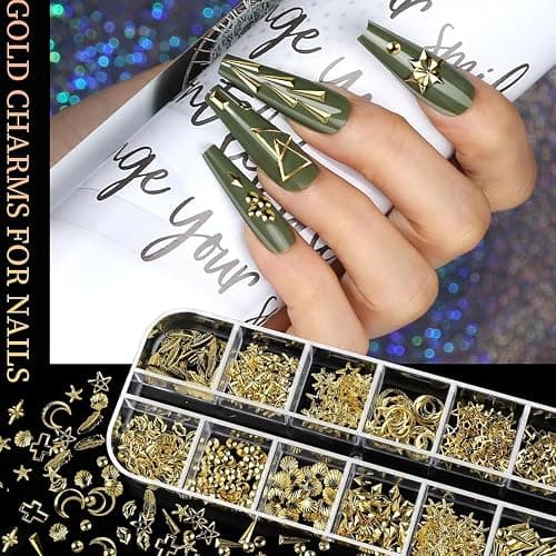 Tastetreasure 3D Gold Nagel Charms Set – Über 3000 Stk. Strasssteine, Perlen, Schleifen, Blumen, Muscheln & Kreuze für Nageldesign, inkl. Pinzette & Picker Werkzeuge thumbnail 6
