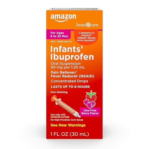 Amazon Basic Care Infants’ Ibuprofen Oral Suspension, 50 mg/1.25 mL, Berry Flavor Concentrated Drops, Dye-Free, 1 fl oz (Pack of 1) - Image 1