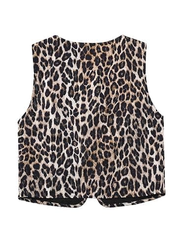 SOFIA'S CHOICE Leopard Print Tie Front Sleeveless Vest Cropped Going Out Outerwear thumbnail 2