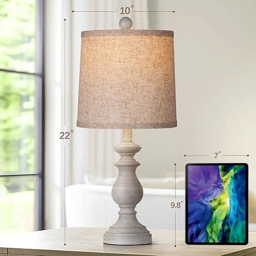 PARTPHONER Traditional Table Lamp Set of 2, Rustic Farmhouse Table Lamps for Living Room Bedroom, 22" Bedside Desk Lamps Vintage Nightstand Lamps with Linen Shades, Antique Grey thumbnail 3