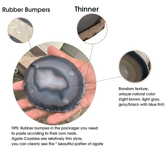 AMOYSTONE Natural Black Agate Coasters Set of 4 Agate Stone Sciles Handmade Coasters for Coffee Table Desk Cup, Small 3-4" thumbnail 4