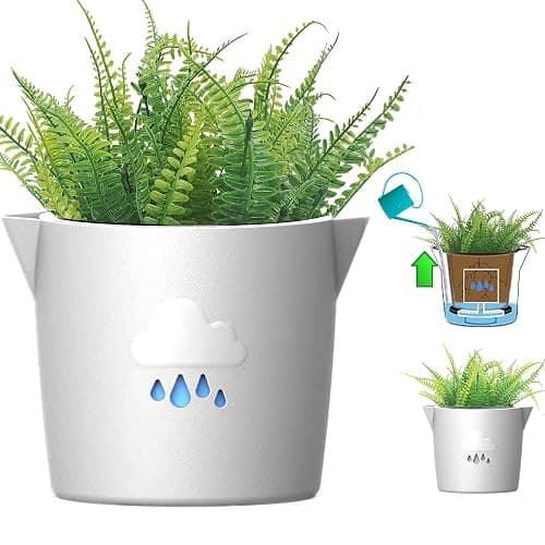 King's Gardening Clever Pot - Self Watering Pot for Indoor Outdoor Use, Animated Cloud Water Level Indicator, UV Resistant Planter, Ideal for Flowers, African Violets, and More 8" (Pearl Cloud) - Image 1