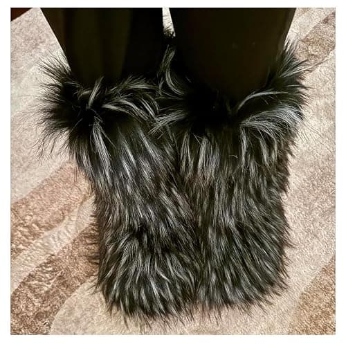 IXU Women's Faux Fur Boot Furry Fluffy Round Toe Suede Snow Winter Women Boots Comfy Plush Warm Short Outdoor Indoor Flat Shoes Mid-Calf Boots thumbnail 2