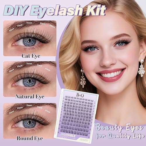 B&Q Flora Lash Clusters Invisible Band False Eyelashes Clusters Natural Cluster Eyelash Extensions Comfortable Individual Lashes Extension DIY Soft Eyelash Clusters （Flora-MIX8-18mm） thumbnail 3