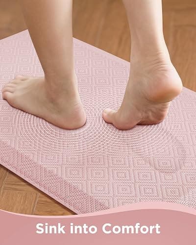 Ophanie Kitchen Mats for Floor, 3/4 Inch Thick Kitchen Rugs, 20''x32'' Anti Fatigue Standing Cushioned Mat, Waterproof,Comfort Ergonomic Mat for Office, Home, Sink, Pink Non-Slip Bottom thumbnail 2