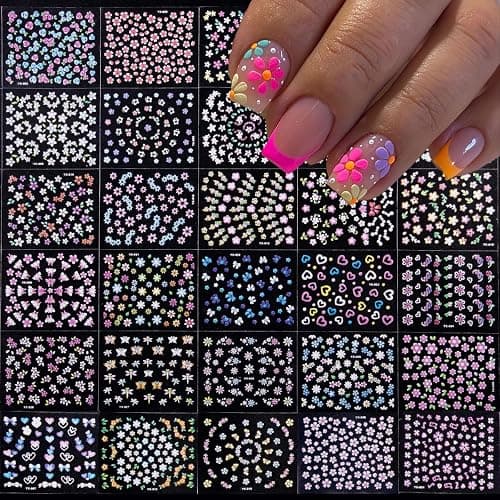 90 Sheets Nail Stickers for Nail Art, Flower Nail Art Stickers Gold Silver Line Star Floral Nail Decals for Nails Design, Aurora Nail Decor Nail Accessories for Women Girls thumbnail 6