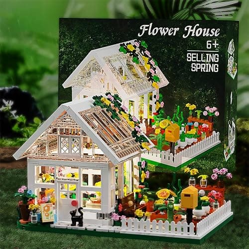 LEGPS YYDS Flower House Building Mini Set with LED, City Street View Greenhouse Building Blocks Toy, Valentine Xmas Gift for Friends or Girls 8-12 Year thumbnail 5