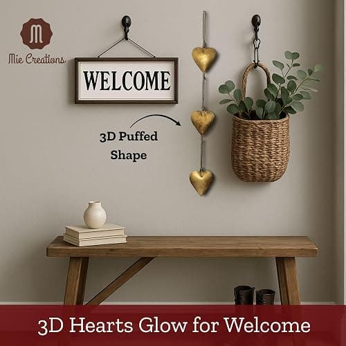Mie Creations Vintage Metal Heart Wall Hanging Art, Gold Hearts Shaped Bedroom Wall Decor | Anniversary Decorations for Couples, Farmhouse Country Rustic Love Heart, Golden 27'' thumbnail 6