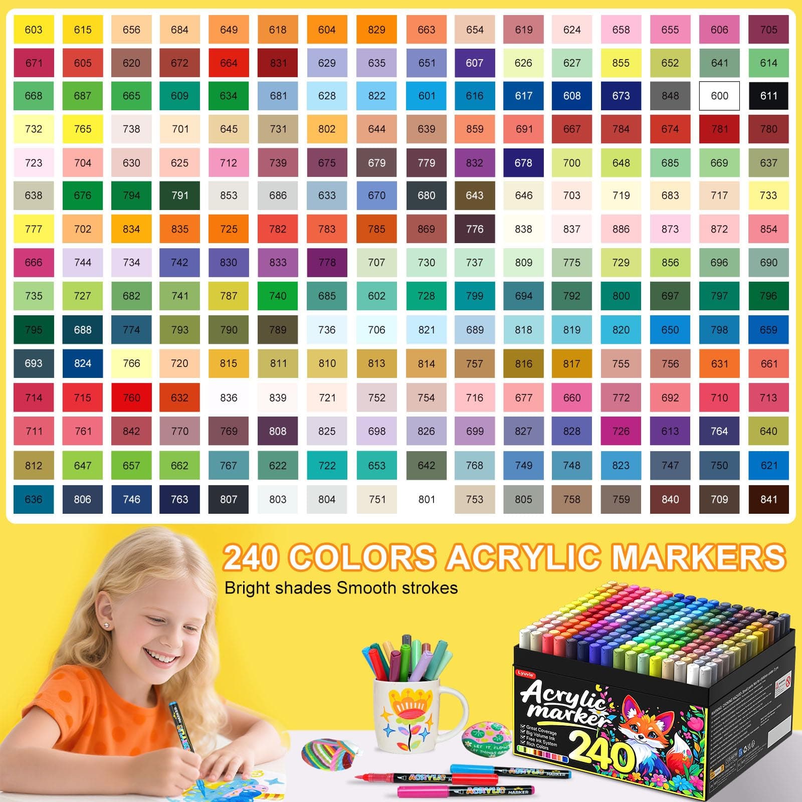Set of 240 Colours Acrylic Paint Pens, Permanent Water-Based Acrylic Paint Pens for Painting Stones, Fabric, Wood, Glass, Paper and Plastic, Craft Supplies thumbnail 2