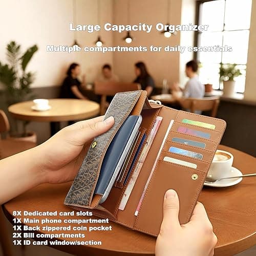 VelaStyle Womens Wallet, RFID Blocking Wristlet Wallets for Women, Large Capacity Leather Clutch Purse for Ladies Daily Use and Travel, Card & Phone Holder - Brown thumbnail 4