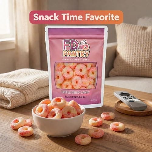 Freeze Dried Peach Rings Candy - Crunchy & Sweet, Large 7 oz Resealable Bag for Freshness, Gift & Snack - Large bag Freeze-Dried Gummy Candies thumbnail 5