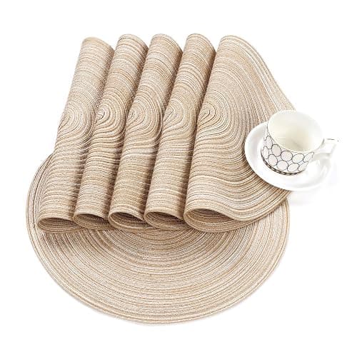 SHACOS Round Braided Placemats Set of 4 Washable Place Mats for Dining Tables 15 inch Non Slip Kitchen Table Mats (Beige, 4) thumbnail 9