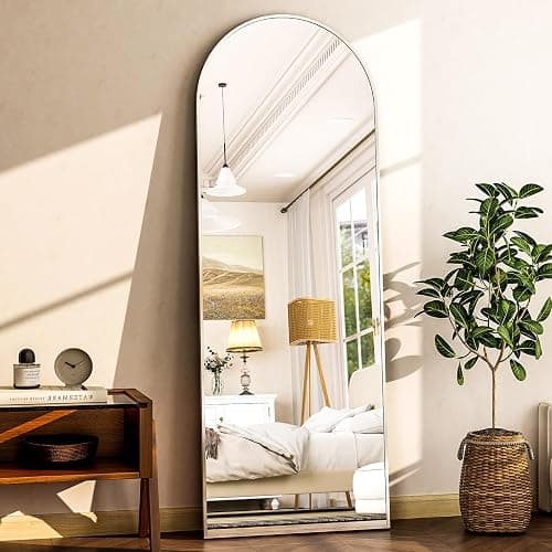 HARRITPURE 64"x21" Arched Full Length Mirror Free Standing Floor Mirrors Leaning Hanging Mounted Mirror Aluminum Frame Modern Home Decor for Living Room Bedroom Cloakroom,Silver - Image 1