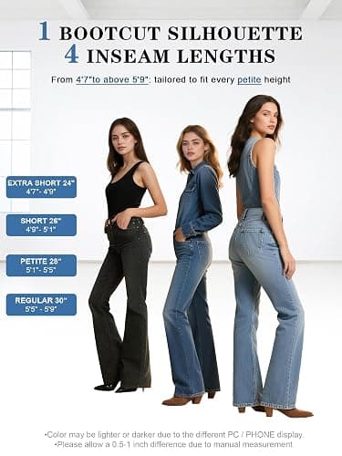 Prettyleaf Petite Women's 24"/26"/28"/30" Stretch Flare Jeans High Waisted Curvy Bootcut Denim Pants thumbnail 7