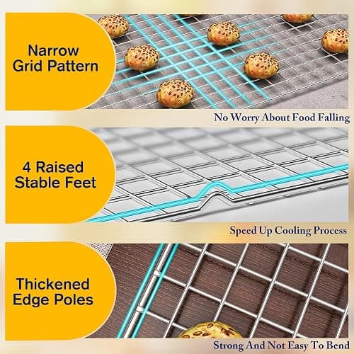 2PCS Cooling Racks for Cooking and Baking -11.65''x16.85''Heavy Duty Stainless Steel Wire Rack for Baking, Grilling, Roasting - Oven & Dishwasher Safe - Fits Half Sheet Pan（Silver） thumbnail 4