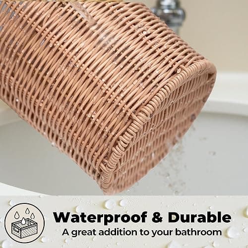 GRANNY SAYS Wicker Small Bathroom Trash Can with Lid, 2 Gallon Cute Decorative Waste Basket for Bedroom and Dorm, Office Garbage Cans for Under Desk, Mini Round Trash Bin for Decor, Nude Color thumbnail 5