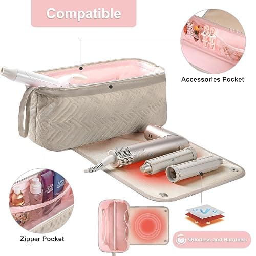 Leudes Hair Tools Travel Bag for Women Heat Resistant Mat for Travel Essentials Hot Tools Straighteners,Flat Irons,Curling Iron,Hot Air Brushes and Hair Dryer Organizer Bags 2 in 1 (Camel) thumbnail 4