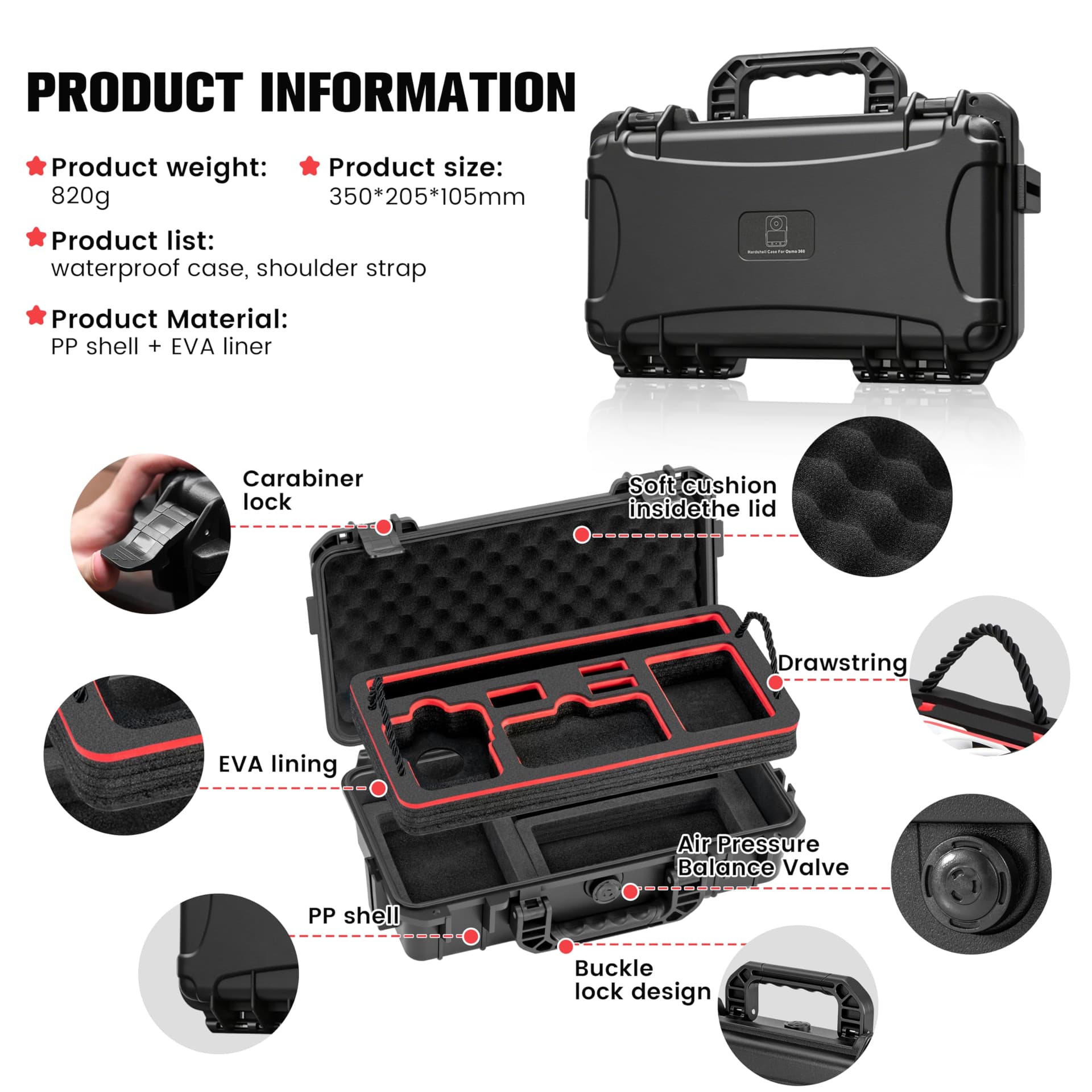 STARTRC PHOTO Osmo 360 - Funda rígida de doble capa impermeable para accesorios DJI Osmo 360, funda portátil de viaje para DJI Osmo 360 Adventure Combo thumbnail 4
