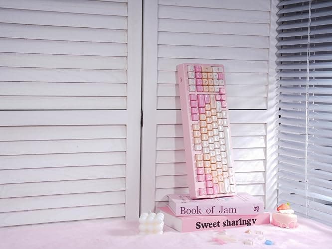 ZORNHER ZH980 Pink Mechanical Keyboard,95% Cat Keyboard Cute,Kawaii Kitty Keycaps,Pink Gaming Keyboard with Number Pad,Jelly Ceramic Keycap,Creamy Sounding Switches thumbnail 6