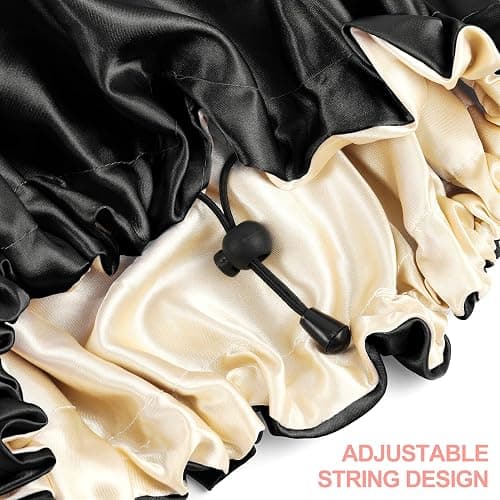 Ranphykx 2PCS Satin Sleep Cap,Adjustable Double-Sided Sleep Bonnet,Bonnet Cap for Sleep (1 Black+ 1 Pink) thumbnail 4