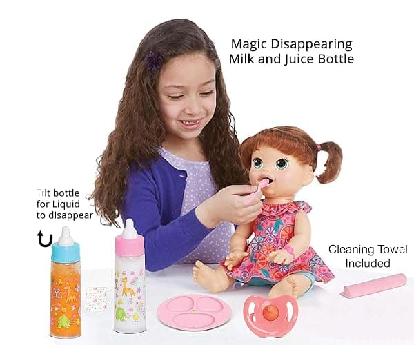 My Sweet Baby 13-Piece Doll Feeding & Diaper Bag Set – Disappearing Milk Bottles, Bibs, Pacifiers, Diapers & Accessories Set – Pretend Play Baby Doll Care Kit for Girls – Fits 12–18″ Dolls thumbnail 10