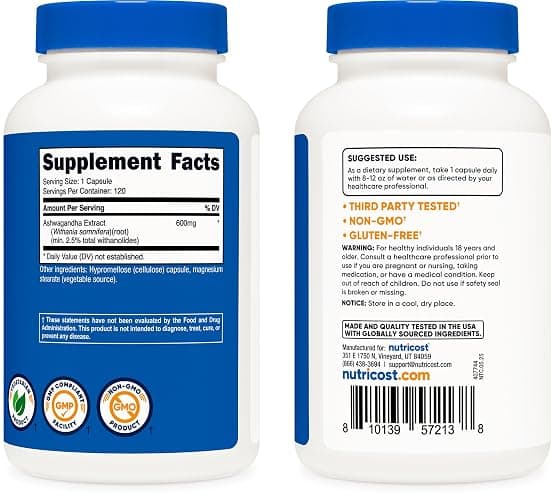 Nutricost Ashwagandha Herbal Supplement 600mg, 120 Capsules - Vegetarian, Non-GMO, Gluten Free, Ashwagandha Root thumbnail 4