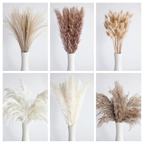 110 PCS Dried Pampas Grass Bouquet, Boho Table Decor, Bunny Tails Dried Flowers, Brown Pompas, White Pampas Grass for Wedding, Home, Rustic Party, Baby Shower Decorations thumbnail 3