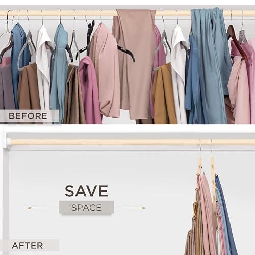 MORALVE Pants Hangers Space Saving - European Beechwood Scarf and Jean Hangers - Closet Organizer and Space Saver Pant Rack, Leggings Hanger, and Scarf Holder with 360° Swivel Hook (1 Pack) thumbnail 3