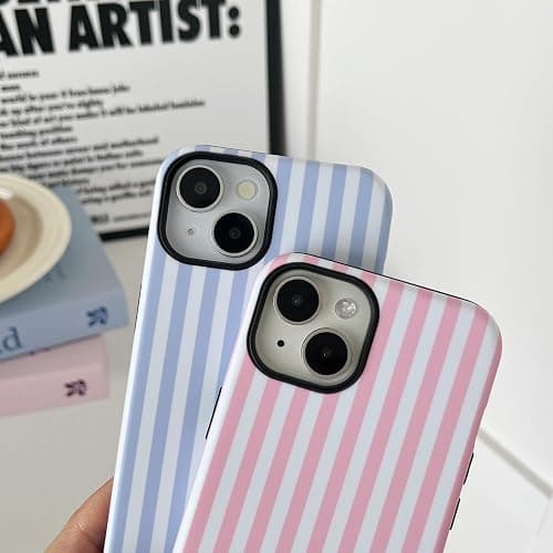 TQLGY Magnetic for iPhone 13/iPhone 14 Case, Compatible with MagSafe, Cute Striped Design Shockproof Soft TPU and Hard PC Protective Cover for Women Girls, Blue thumbnail 6