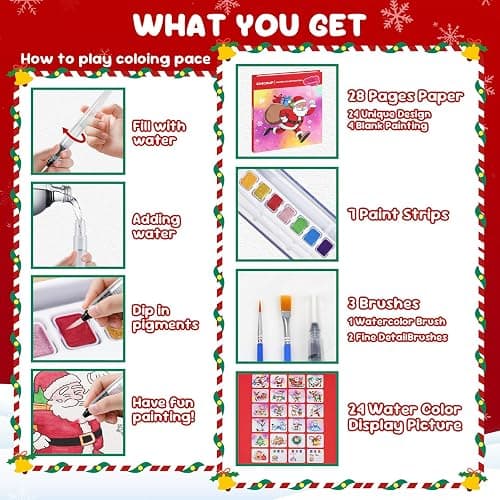 Christmas Paint with Water Coloring Books for Kids, Xmas Season Watercolor Painting Kit Painting Activity for Kids Ages 3-5 4-8, Mess Free Arts Crafts Drawing Gift Toy for Boy Girl thumbnail 2