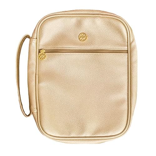 Mary Square Bible Book Cover with Zipper and Carry Handle for Church Travel Standard 10 x 9 Inch Vegan Leather Champagne - Image 1