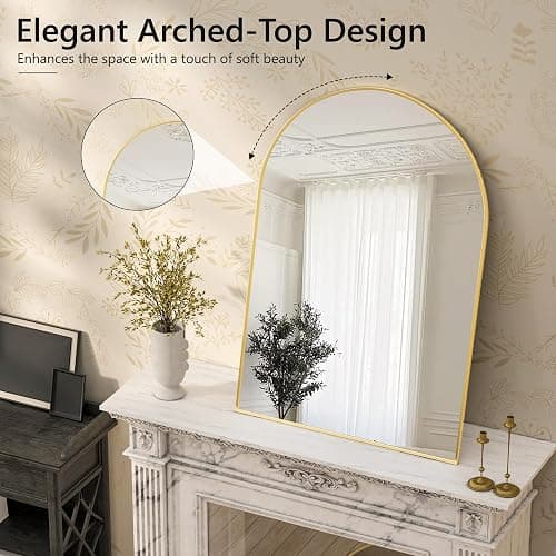 Arched Wall Mirror for Bathroom,Mirrors for Wall,24''x36'',Vanity Mirror for Bedroom Dresser, Entryway, Living Room, Metal Frame (36''x24'',Gold) thumbnail 6