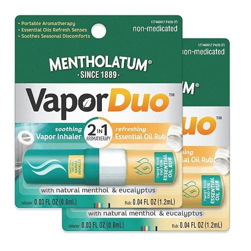 Mentholatum Vapor Duo 2-in-1 Nasal Inhaler Stick, Essential Oil Blend, Portable Pocket Size - Image 1