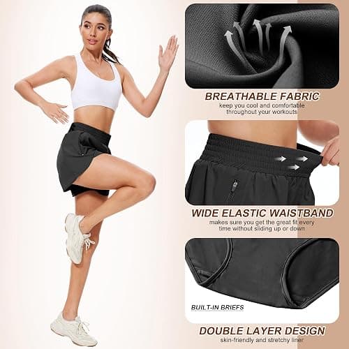 BALENNZ Women's Athletic Workout Shorts with Zipper Pockets Activewear Elastic Waist Gym Running Shorts thumbnail 2