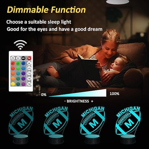 3D Football Michigan Night Light, Football Gifts, 3D Illusion Lamp for Boys Gift 16 Changing Color Remote Control Kids Room Lighting Ball Decor (Michigan Multicoloured) thumbnail 3