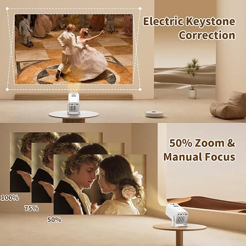 Mini Projector with 4K Support, Portable Projector with Electric Focus & Keystone, 270° Rotatable Stand, Short Throw Home & Outdoor Movie Projector Compatible with TV Stick, Phone & Laptop thumbnail 4