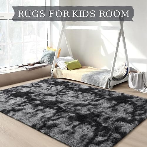 BENRON Fluffy Tie-dye Black Rugs for Living Room Bedroom 4x6, Soft Plush Fuzzy Shaggy Rugs for Kids Girls Boys Room Decor, Washable Indoor Floor Carpets thumbnail 6