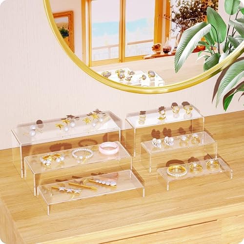 NIUBEE Acrylic Display Riser, 6 Pcs 12" Large Acrylic Risers, 2 Set Clear Rectangular Stands for Candy Dessert Cupcakes, Collectibles Display Stands Shelf for Display for Funko POP Figures thumbnail 6