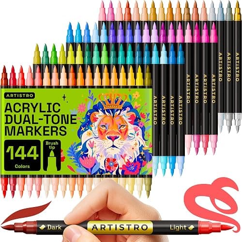 ARTISTRO Paint Markers - Acrylic Pens for Rock, Glass, Fabric, DIY - Art Supplies - 72 Dual Brush Tip Markers - Image 1
