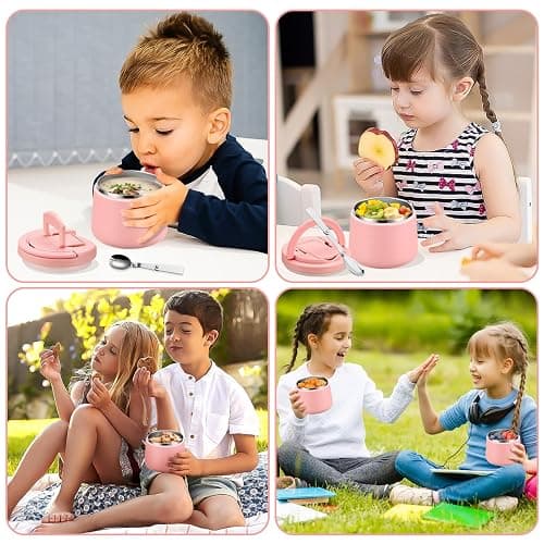 14oz Insulated Vacuum Food Jar with Buckle Lid,Soup Thermo for Hot Food Kids,Wide Mouth Leakproof Stainless Steel Lunch Container with Spoon-Pink thumbnail 8