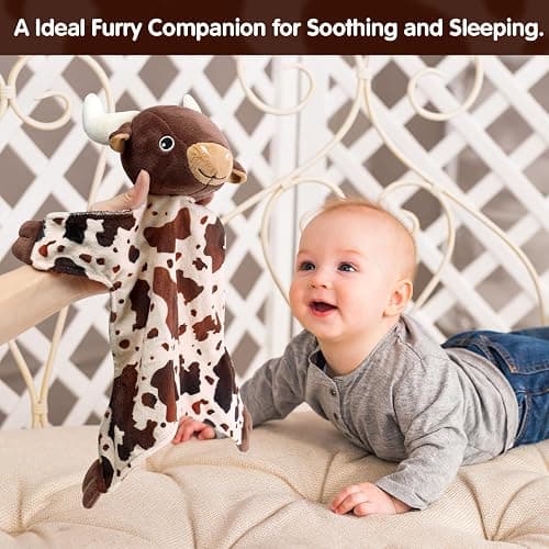 Gicoherero Longhorn Baby Security Blanket Lovey Baby Shower Cow Spotted Cowhide Print Stuffed Cow Snuggler First Birthday Unisex Baby Plush Sleeping Plushie Items Nursery Newborn Gift thumbnail 4