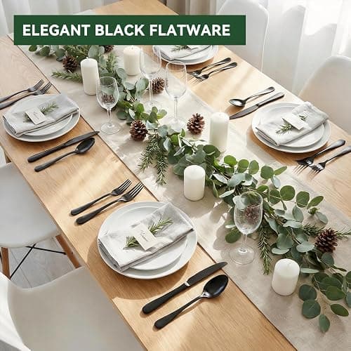 JUNLIN 49 Pieces Black Silverware Set with Steak Knives, Stainless Steel Silverware with Organizer Flatware Utensils Set for 8, Forks and Spoons Silverware Set Cutlery Set thumbnail 7