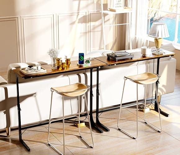 Lanynne 11.8" W *78.8" L Narrow Console Table with Adjustable(23"-31") Behind Sofa Couch with Charging Station, Long Entryway Side Display Table for Hallway Foyer Bedroom Living Room Rustic Brown thumbnail 7
