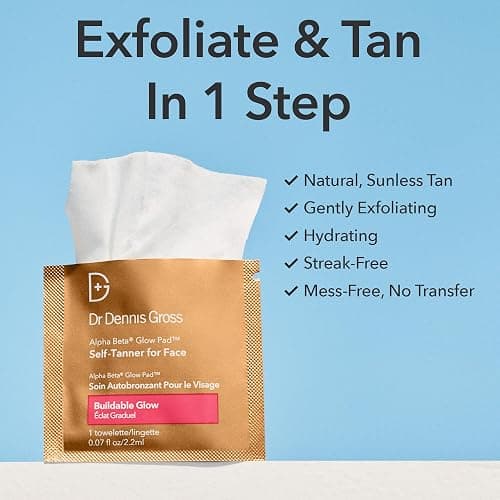 Dr. Dennis Gross Glow Pad Self-Tanner for Face – Exfoliating & Anti-Aging Towelette with AHAs & BHAs, Buildable Natural Glow, Hydrating & Streak-Free Application, 20 Pack thumbnail 5
