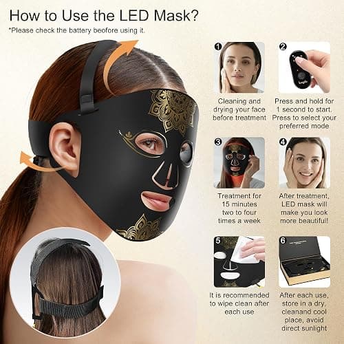 KINGDO Red Light Therapy Mask for Face, 4 Modes Infrared Light Therapy LED Face Mask with Remote, Portable and Rechargeable with Timer, Ideal for Home Use thumbnail 7