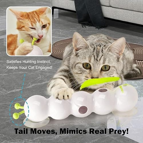Interactive Cat Feather Toy, Caterpillar Cat Toy Automatic Fluffy Tail Teaser with Motion Sensor, USB Rechargeable, Suction Cup for Stable Play, Perfect for Indoor Cats thumbnail 3