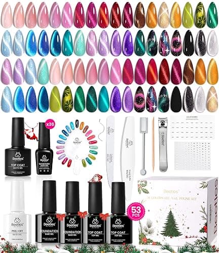 Beetles Stellar Sonata Cat Eye Gel Nail Polish Set - 36 Colors Christmas Gel Nail Kit Magnetic Red Green Purple Brown Burgundy Base Glossy Matte Top Coat Soak off UV Salon Nail Art Gift for Women - Image 1