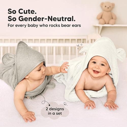 KeaBabies 2-Pack Hooded Baby Towels for Newborn - 30x30 Soft & Absorbent Viscose from Bamboo Baby Bath Towels with Hood for Infant, Toddler,Kids,Boys Girls,Newborn Bath Essentials (Graphite, Petite) thumbnail 6